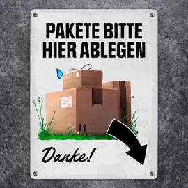 Metal Sign 15 x 20 cm - Arrow Right Tin Sign Shows the Parcel Messenger Where the Parcel Should Be Placed