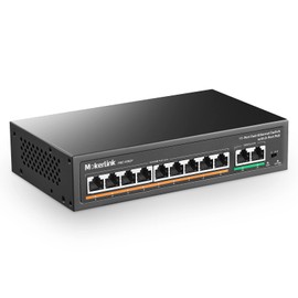 MokerLink 11 Port Switch: 9 PoE+ Ports, 2 Fast Ethernet Uplink, 10/100Mbps, 120W PoE, Fanless Plug & Play Network Switch