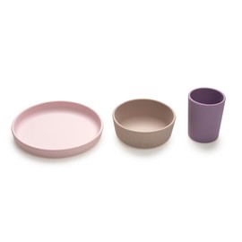 melii Non-Suction Silicone Plate, Bowl and Cup Set for Toddlers, Kids and Children (Purple, Grey, Pink)
