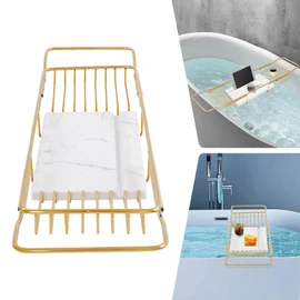 Expandable Bathtub Tray Caddy for Bath Relaxing, Bath Table Tub Tray, Adjusts from 26.77-35.43 in, Ideal for Housewarming, Multifunctional Bathtub Bathroom Organizer (Gold + White)