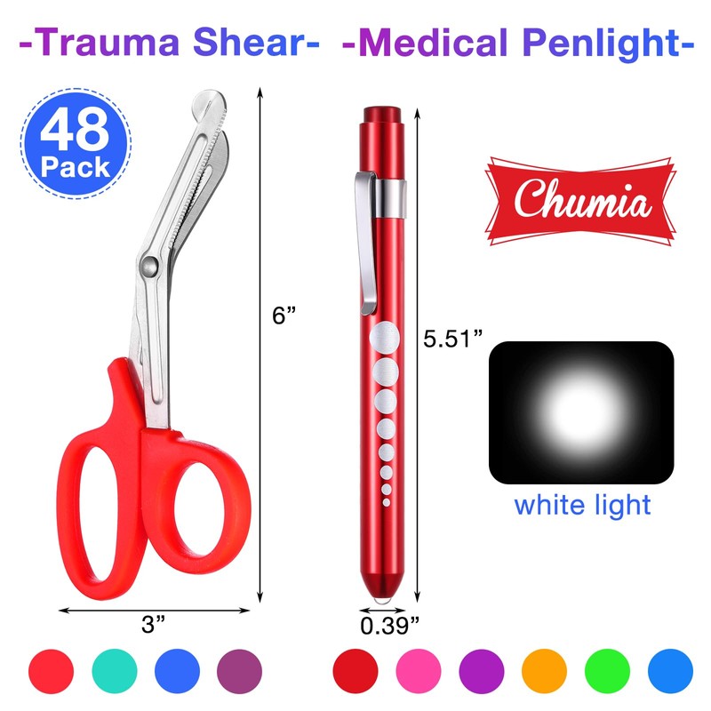 Chumia 48 Pack Trauma Shears and Pen Light for Nurses
