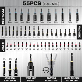 KOOPOOL Magnetic Impact Nut Driver Set, Metric & SAE Driver Bit Set with Socket Adapters, Bit Holder, Wing Nut Driver, Universal Sockets, Quick Release Extension, Power Bits