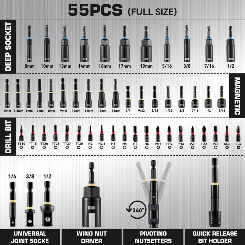 KOOPOOL Magnetic Impact Nut Driver Set, Metric & SAE Driver