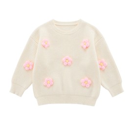 Toddler Girls Flower Knit Sweater Fall Winter Clothes Long Sleeve Baby Girls Pullover Cute Floral Sweatshirts Outfits 12-18 18-24 2T 3T 4T 5T