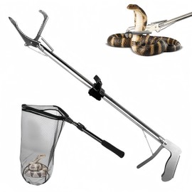 V-CHEETONG Snake Capture Net with Telescopic Handle, Tools for Handling Snakes and Reptiles Removing and Catching Place Snakes Into The Net Bag (29.5"-Snake Tong and Snake Net（Both）)