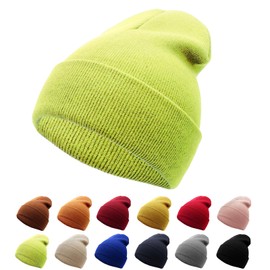 NebulaGlam Warm Hats Unisex Winter Hat Knitted Hat Soft Winter Beanie Hat for Men and Women for Outdoor Sports, K# Fluorescent Green