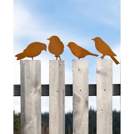 4Pcs Rusty Birds Decoration, Metal Bird Craft Statue Ornaments Fence Topper Decor, Lifelike Patina Bird Decor Outdoor Ornaments Silhouette, Garden Fence Country Yard Art Gardening
