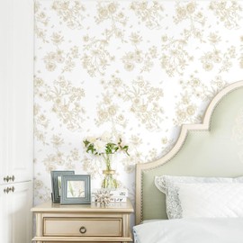 LiKiLiKi 17.3"x118" Peel and Stick Wallpaper Beige and Brown Flowers Leaves Butterfly Floral Wallpaper Self Adhesive Removable Waterproof Contact Paper for Bedroom Bathroom Cabinets Vinyl Roll