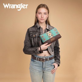 Wrangler Wristlet Wallet for Women Large Capacity Clutch Western Wallet Purse and Handbags Boho Aztec Cell Phone Purse for Ladies Women Gifts AR-WG269-1814TQ