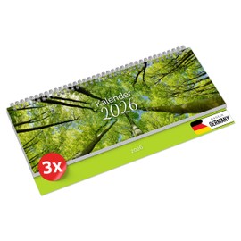 PRIMUS PRINT Desk Calendar 2026 Landscape Weekly Calendar - 112 Pages Appointment Calendar and Annual Calendar - 297 x 130 mm - 75 g Natural Paper, Wire Comb Binding, Holidays and School Holidays