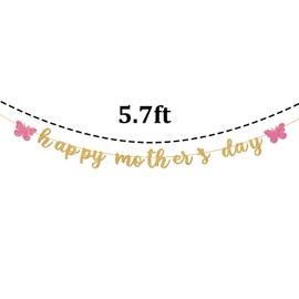 Happy Mother's Day Banner, Mothers Day Sign Decorations for Home, Mother's Day Party Decorations, Glittery Happy Mothers Day Garland for Indoor Outdoor Wall, Porch, Office, Photo Backdrop Decor