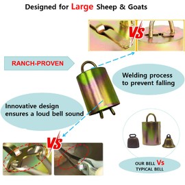 7-Pack Large Heavy Duty Goat & Sheep Pasture Bells with Collars – Loud, Won’t Fall Off, Tangle-Free on Wool – Ideal for Active Goats That Run, Jump, or Clash
