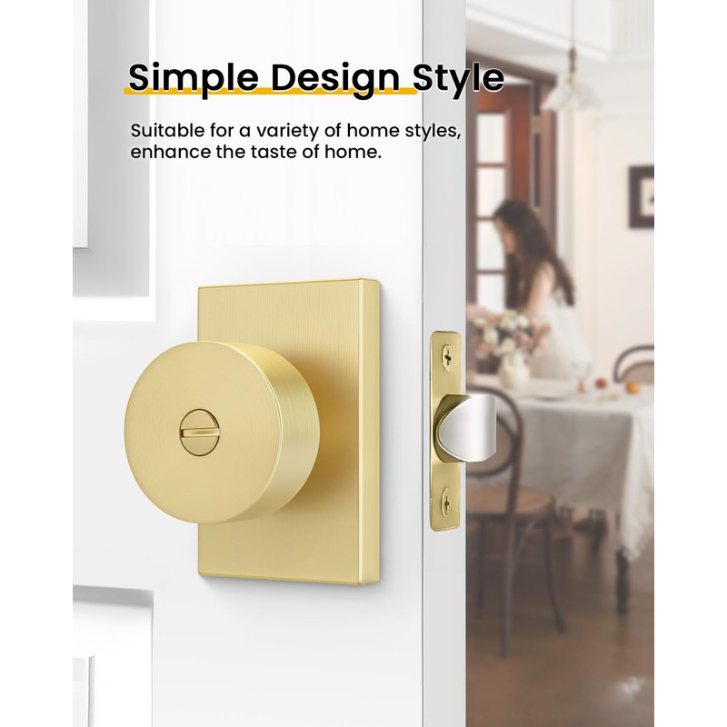 Goldenwarm Gold Door Knobs Interior, Zinc Alloy Brushed Gold Privacy