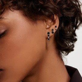 TURANDOSS 3 Pairs Black Stud Earrings Set for Women - 14K White Gold Plated Hypoallergenic Round CZ Cartilage Stud Earrings, Dainty Everyday Multiple Piercings Silver Jewelry for Women