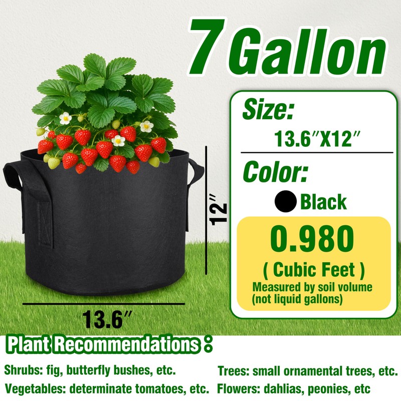 PHYEX 12-Pack 7 Gallon Grow Bags, Heavy Duty Fabric Pots
