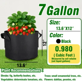 PHYEX 12-Pack 7 Gallon Grow Bags, Heavy Duty Fabric Pots with Handles, Reusable Plant Bags for Vegetable, Herbs & Flowers, BPA-Free, Breathable, Durable