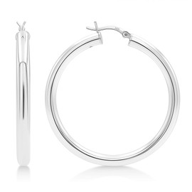 KEZEF Sterling Silver Hoop Earrings for Women, women and Men | 4mm High Polished Lightweight Silver Hoops | 45mm Diameter | Chunky Hoop Earrings