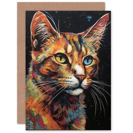 Artery8 The Cats Eyes Tortoiseshell for Him or Her Man Woman Birthday Thank You Congratulations Blank Art Greeting Card