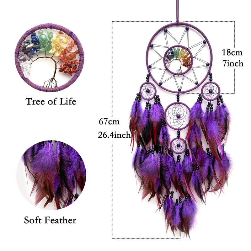 RAGKUU Purple Large Dream Catcher with Tree of Life