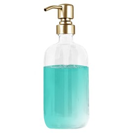 Fresca 16 oz Clear Glass Soap Dispenser with Brushed Gold Top - for Soap, Lotion, Shampoo
