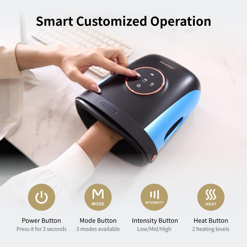 FIT KING Cordless Hand Massager with Compression & Heating, Fingers