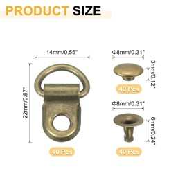 sourcing map 40 Sets Shoelace Hook, Boot Lace Hooks D-Ring Eyelet Buckles with Rivets, Boots Eyelet Repair Clip for Hiking Boots Shoe Leather Bag, 9x14mm Bronze