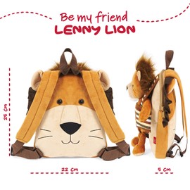 PERLETTI Cuddly Toy Backpack with Plush Removable Soft for Toddlers - Children's Backpack Plush Toy for Nurseries Baby Children 3 4 5 Years - Plush Toy Children's Bag - 22 x 25 x 3 cm, Lion, Plush