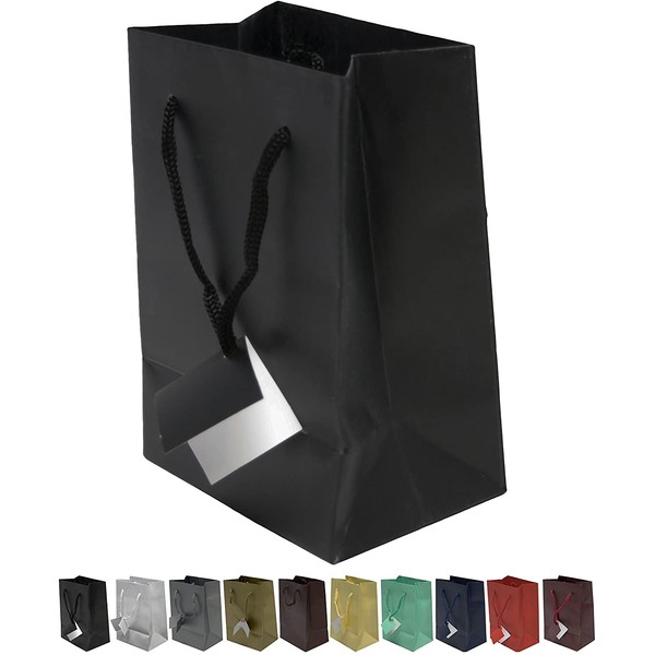 Novel Box® Black Matte Laminated Euro Tote Paper Gift Bag Bundle 4.75"X3.25"X6.75" (10 Count) + NB Cleaning Cloth