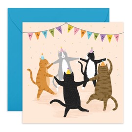 CENTRAL 23 Fun Cat Party Birthday Card – Dancing Cats in Party Hats – Cute Greeting Card for Cat Lovers, Fur Mam or Dad, Pet Owners, Friends, Family, Him, Her– Comes with Envelope and Stickers