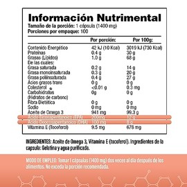 Omega 3 con Vitamina E 200mg EPA y 100mg DHA  1 al da  100 Cpsulas  SV  cidos Grasos Esenciales y Naturales  Sin Gluten y Sin OMG.                    