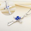 YL Women's Butterfly Cross Necklace Sterling Silver Created Sapphire Leaves