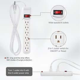 Kanayu 12 Pcs 6 Outlet Surge Protector Power Strip 6ft Long Extension Electrical Outlet Extender Power Strips with Surge Protection Rectangular Flat Plug Power Strip for Home Office (White)