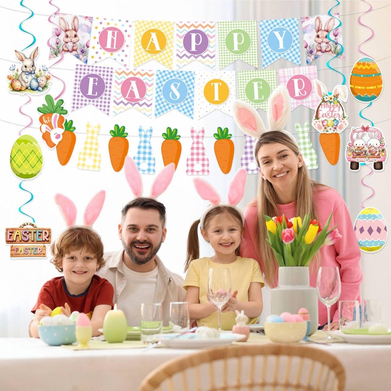 Happy Easter Banner Easter Decorations Bunny Easter Banner Garland Egg