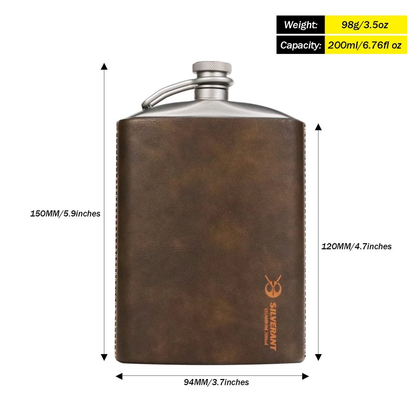 SILVERANT Titanium Flask Canteen, 220ml Pocket Flask Camping Hip Flask