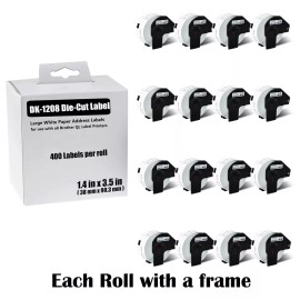 for Brother Printer 16Rolls 1.4"x3.5" Large White Paper Address Labels For Brother QL-650TD DK-1208