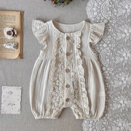Verano Bebé Niña Encaje Hongo Borde Onesie
