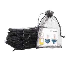 100pk Black Organza Gift Bags,7x9cm Small Organza Favor Bags,Wedding Jewelry Pouches with Drawstring,Mesh Candy Favour Bag Party Sweet Bags for Birthday,Wedding,Christmas,Gift Wrapping