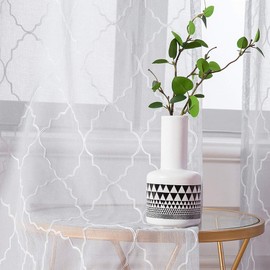 MIULEE 14 Sheer Voile Floral Embroidery Curtains with Eyelets, Transparent