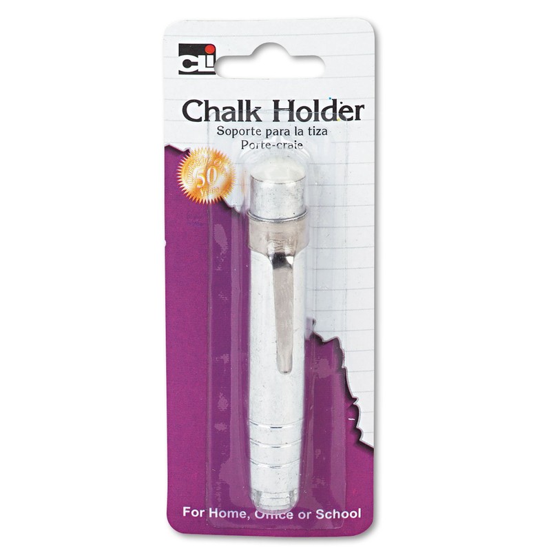 Charles Leonard Pen Style Aluminum Chalk Holder with Chalk, Silver