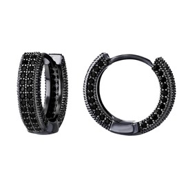 Mens Hoop Earrings, Statement Double Row Black Rhinestone Hoop Earrings Cool Hip Hop Punk Hypoallergenic Piercing Earrings for Teen Boys Jewelry Gifts (Black)