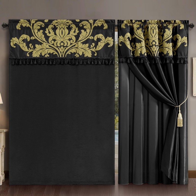 Chezmoi Collection Royale 4-Piece Jacquard Floral Window Curtain/Drape Set with