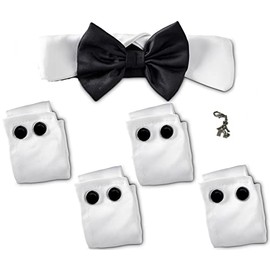 Pet Costume Wedding Formal Cuff and Bow Tie with Charm 6 pc Set - for Small Pet Breeds (S/M (Neck 9-11"))