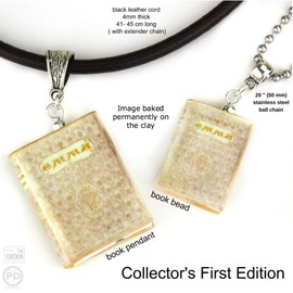 Emma Jane Austen Clay Mini Book Bead Pendant Necklace Chain Cord Extender Clasp Unisex