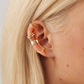 Ear Cuffs Gold Plated 925 Sterling Silver Fake Ear Cuffs Non Piercing Ear Conch Clip on Cartilage Earrings for Women Men | 4 Various Styles