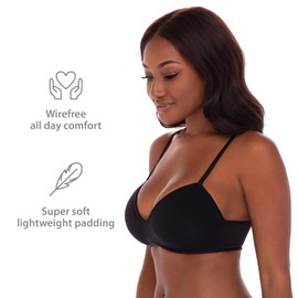 4 Pack Wirefree Bra - Women's Flexible Soft Foam Wireless No Wire Soft Pad T Shirt Bra Value Pack (Black/Nude, 32C)