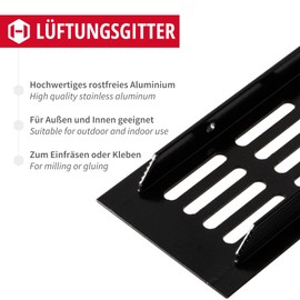 Gedotec Ventilation grille square made of aluminium, 1 piece exhaust grille, matt black, 300 x 60 mm, door grille aluminium for indoor and outdoor use, ventilation grille square for screwing on,