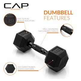 CAP Barbell 50 lbs Coated Dumbbell Set with Black handle, 10LBx2, 15lbx2