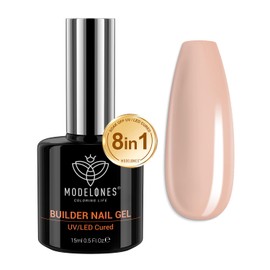 Modelones Gel Nail Polish Builder Gel, 8-in-1 Neutral Nude Brown Gel Builder for Nails, Hard Gel Builder Nail Strengthener Extension Gel Base False Nail Tips Glue Gel in a Bottle 15ML