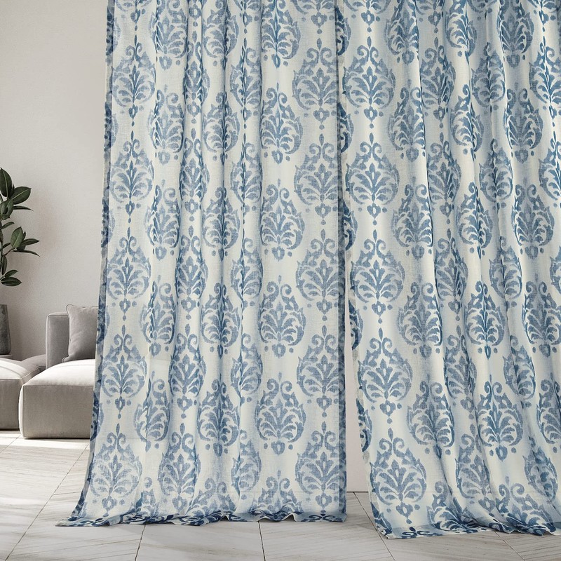 HPD Half Price Drapes SHCH-PS18042-84 Printed Faux Linen Sheer Curtain