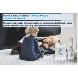 PUREFY Natural Air Cleanser (24oz+68oz Refill), Eliminate airborne matters. Odor eliminator. Unscented, Hypoallergenic. No residue. Safe for babies and surfaces.